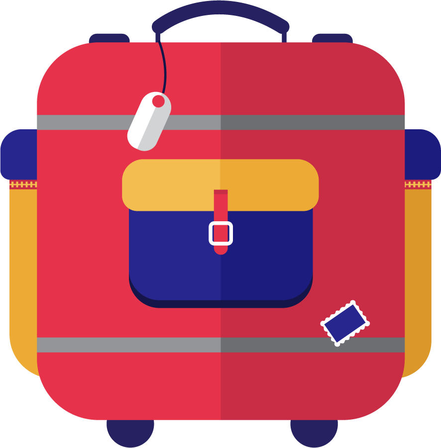 flat style modern icons depicting a colorful suitcase for travel planning and organization