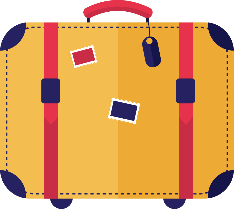 flat style modern icons for travel with colorful suitcase and luggage features