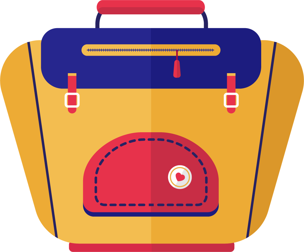 flat style modern icons of a stylish backpack with vibrant color palette and functional pockets