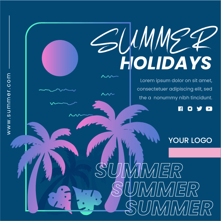 flat summer vacation holiday promotion instagram posts template
