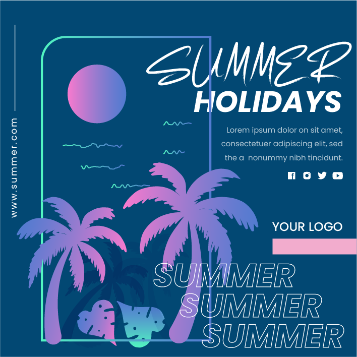 flat summer vacation holiday promotion instagram posts template