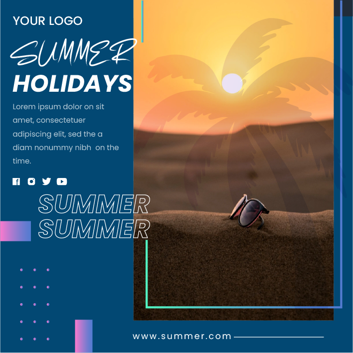 flat summer vacation holiday promotion instagram posts template