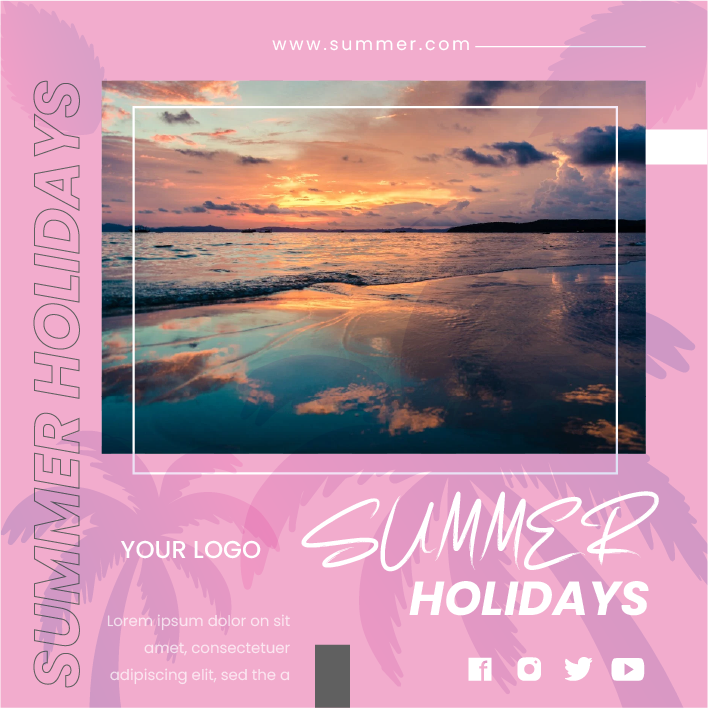 flat summer vacation holiday promotion instagram posts template