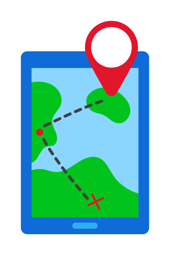 flat travel elements stickers featuring a colorful map on a tablet for adventure planning