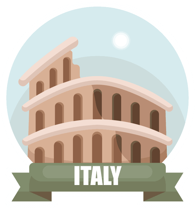 flat travel stickers collection featuring iconic italy landmarks in vibrant colors