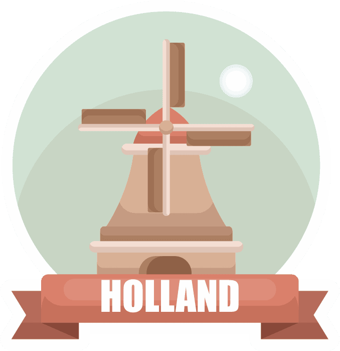 flat travel stickers collection featuring holland windmill and vibrant colors for travel enthusiasts