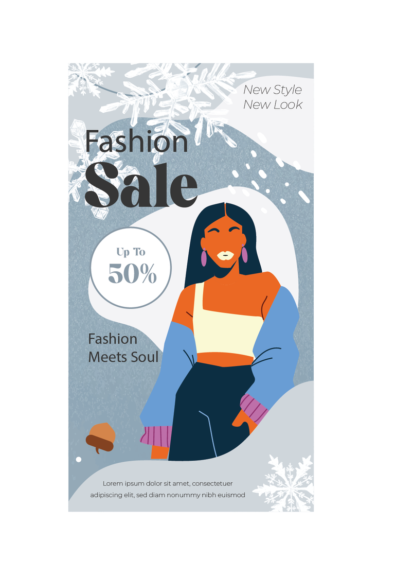 winter fashion sale banners featuring special offers, new arrivals, and discount promotions for seasonal clothing