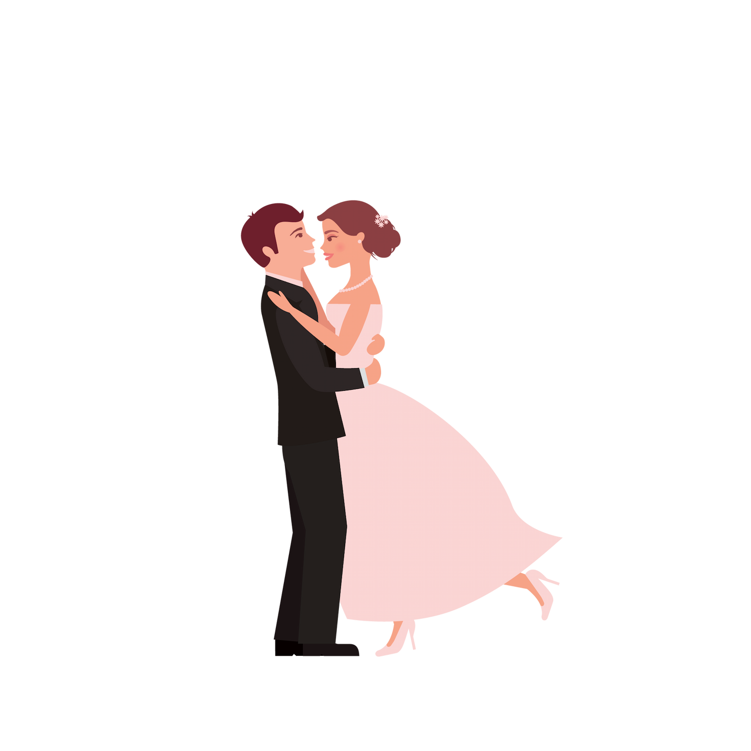 flat wedding couples illustration in a joyful and romantic style for invitations