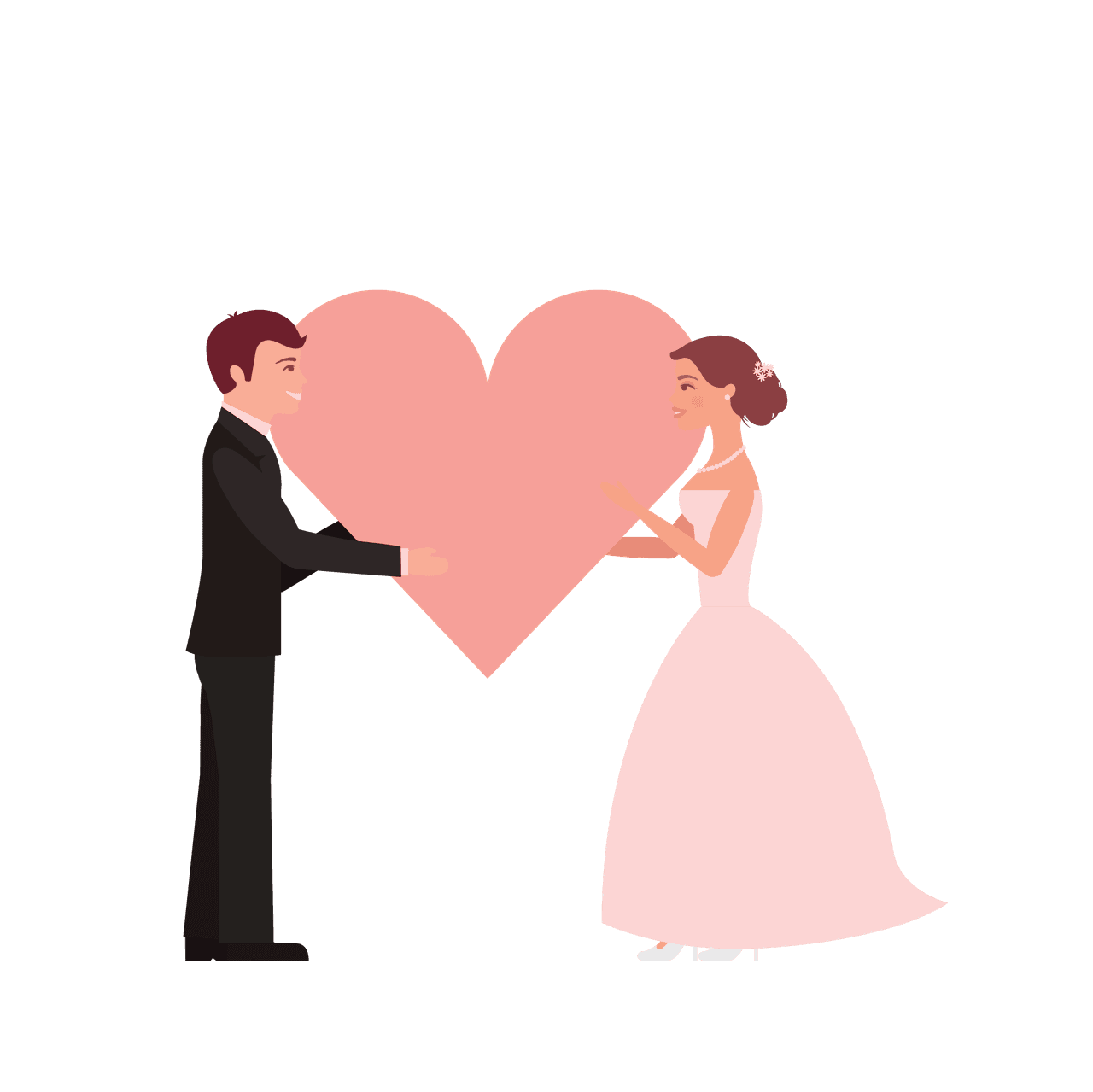 flat wedding couples illustration holding a heart, perfect for invitations and decor