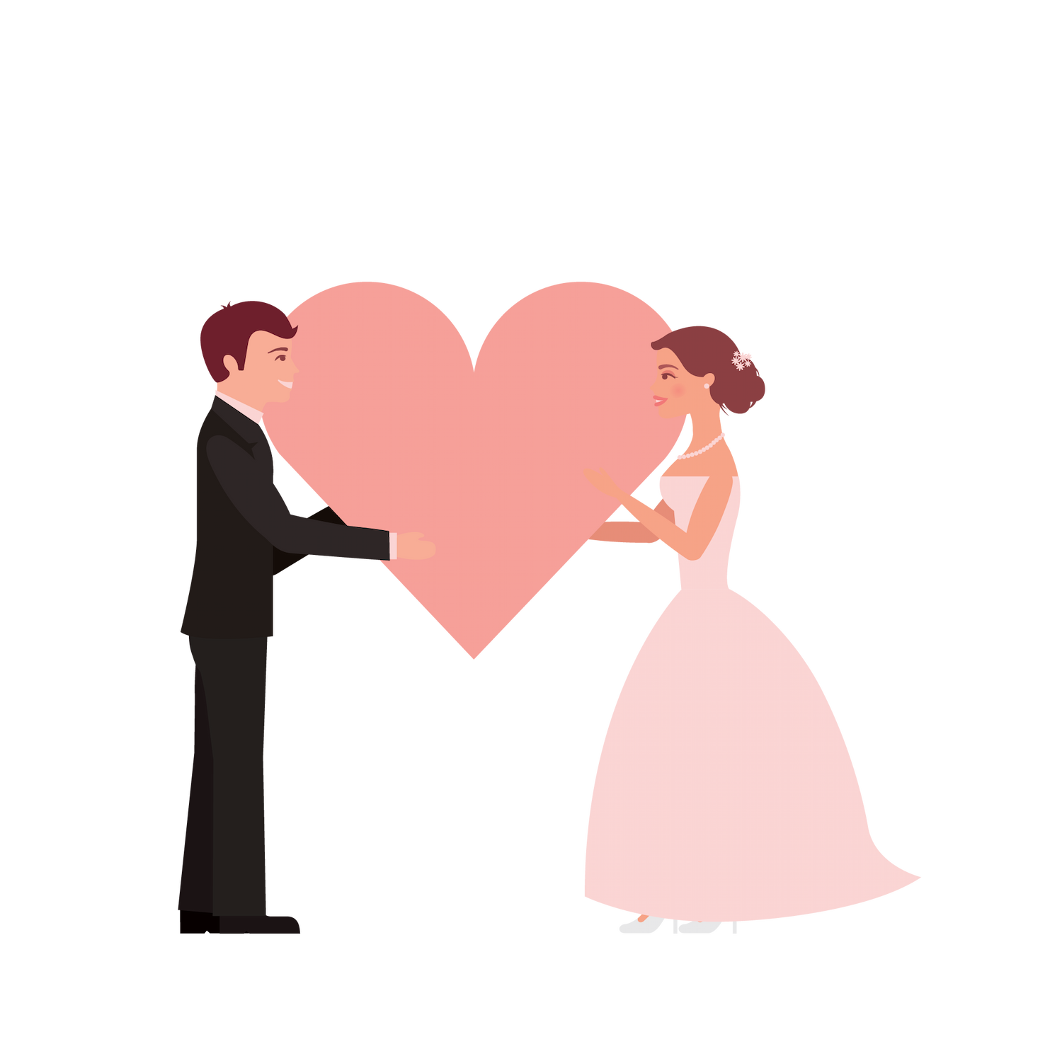flat wedding couples illustration holding a heart, perfect for invitations and decor