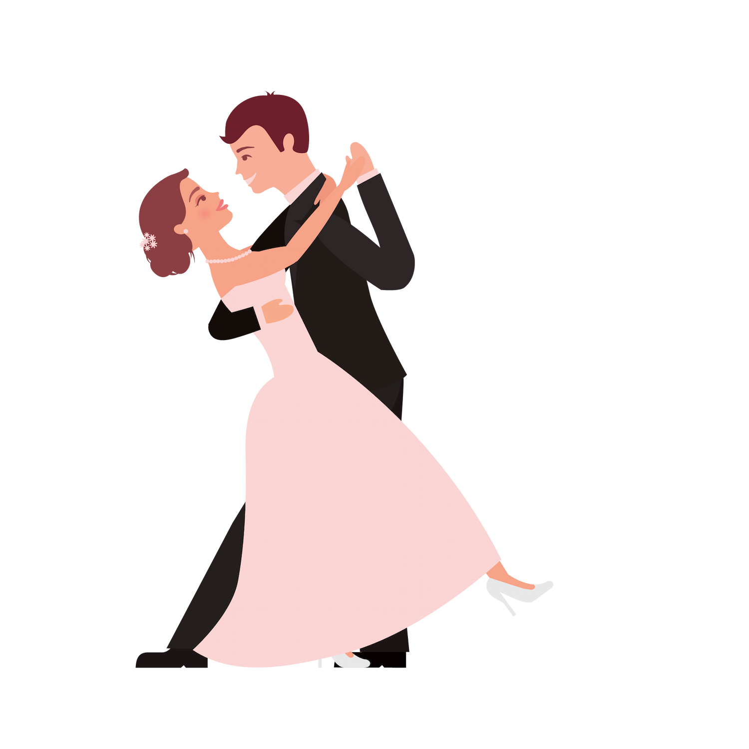 flat wedding couples illustration celebrating love in a romantic embrace for invitations or decor