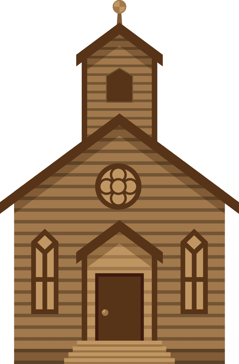 flat wild west houses illustration featuring a rustic church design with wooden textures