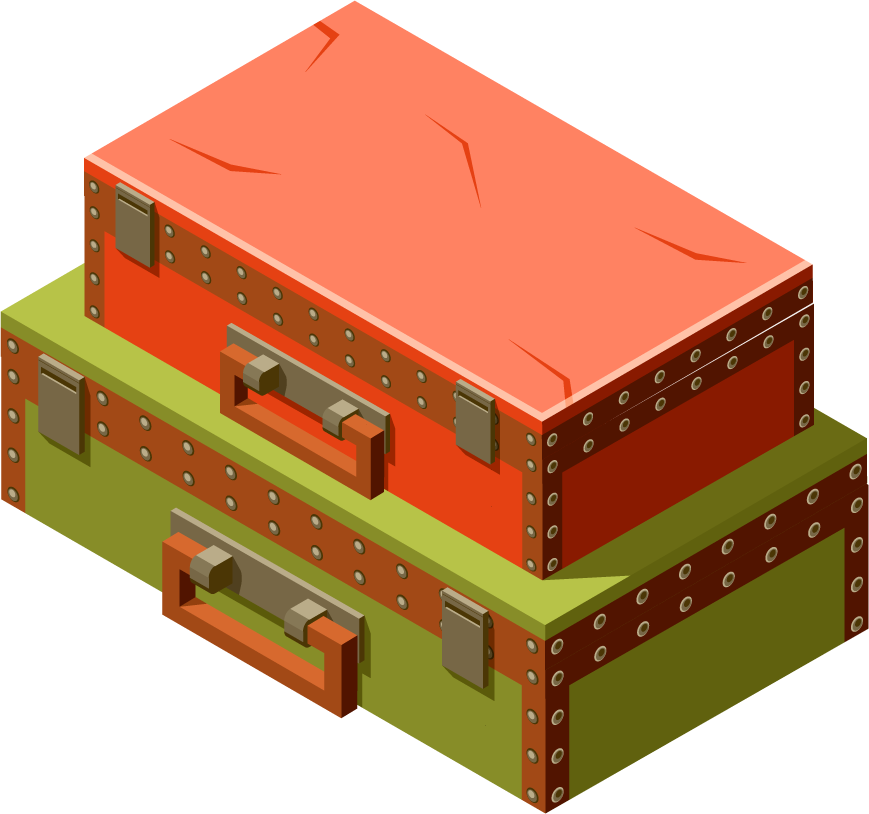 flea market isometric icons showcasing colorful vintage suitcases for unique finds