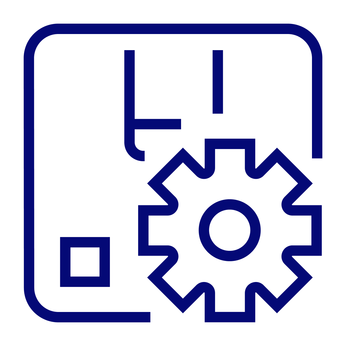 mechanical gear and blueprint outline icon within frame for layout and planning configuration