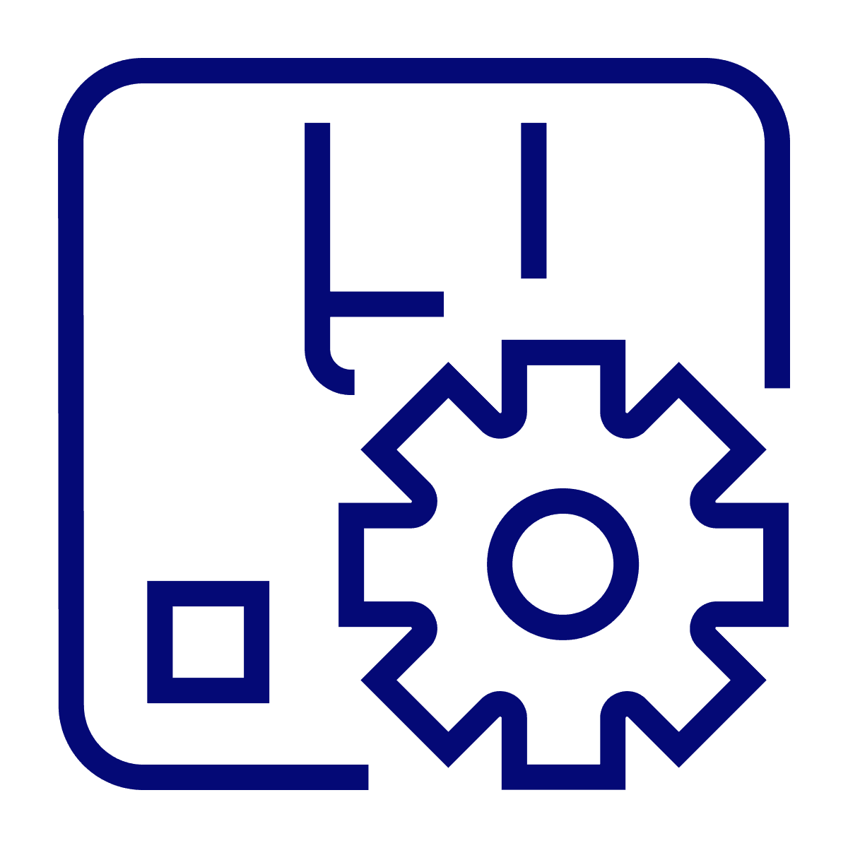 mechanical gear and blueprint outline icon within frame for layout and planning configuration