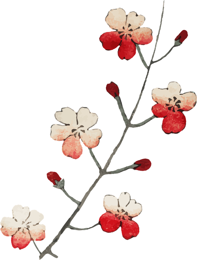 flower branches japanese kamon ornamental element artwork remix from original print