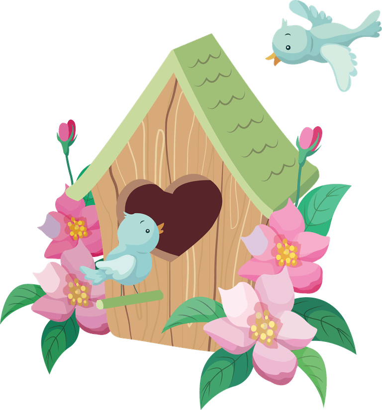 flower house floral decorative elements bird nest sketch classical 