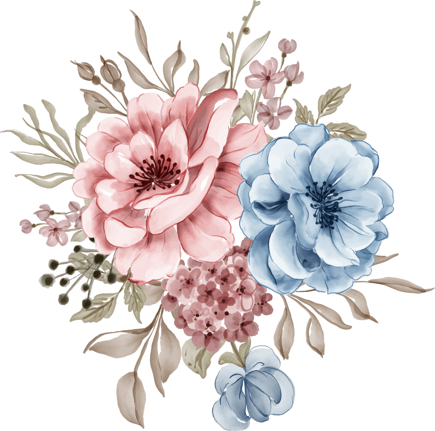 flower pink blue leaf isolated clip art