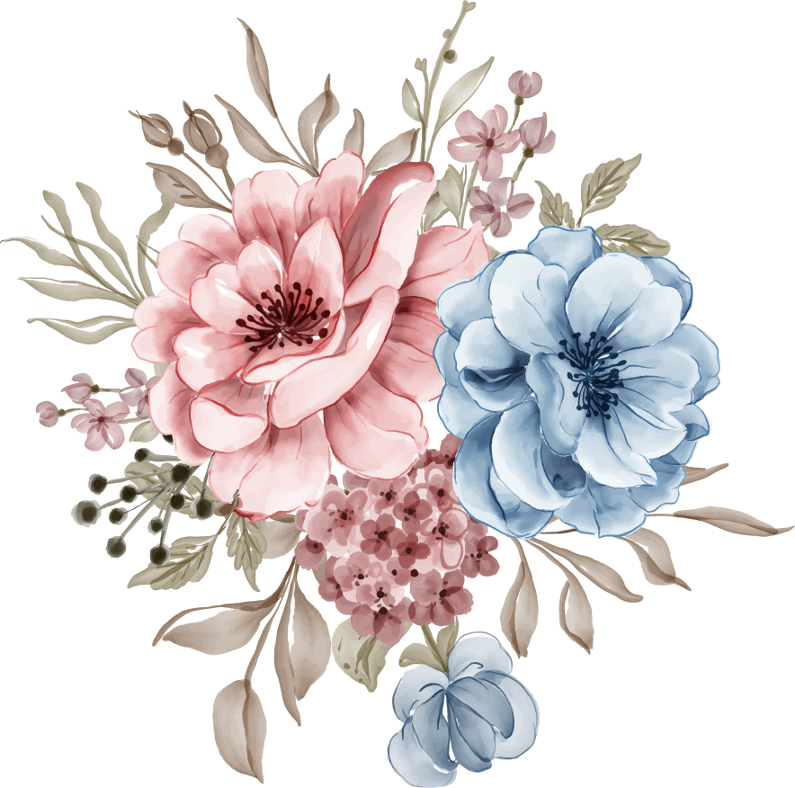 flower pink blue leaf isolated clip art