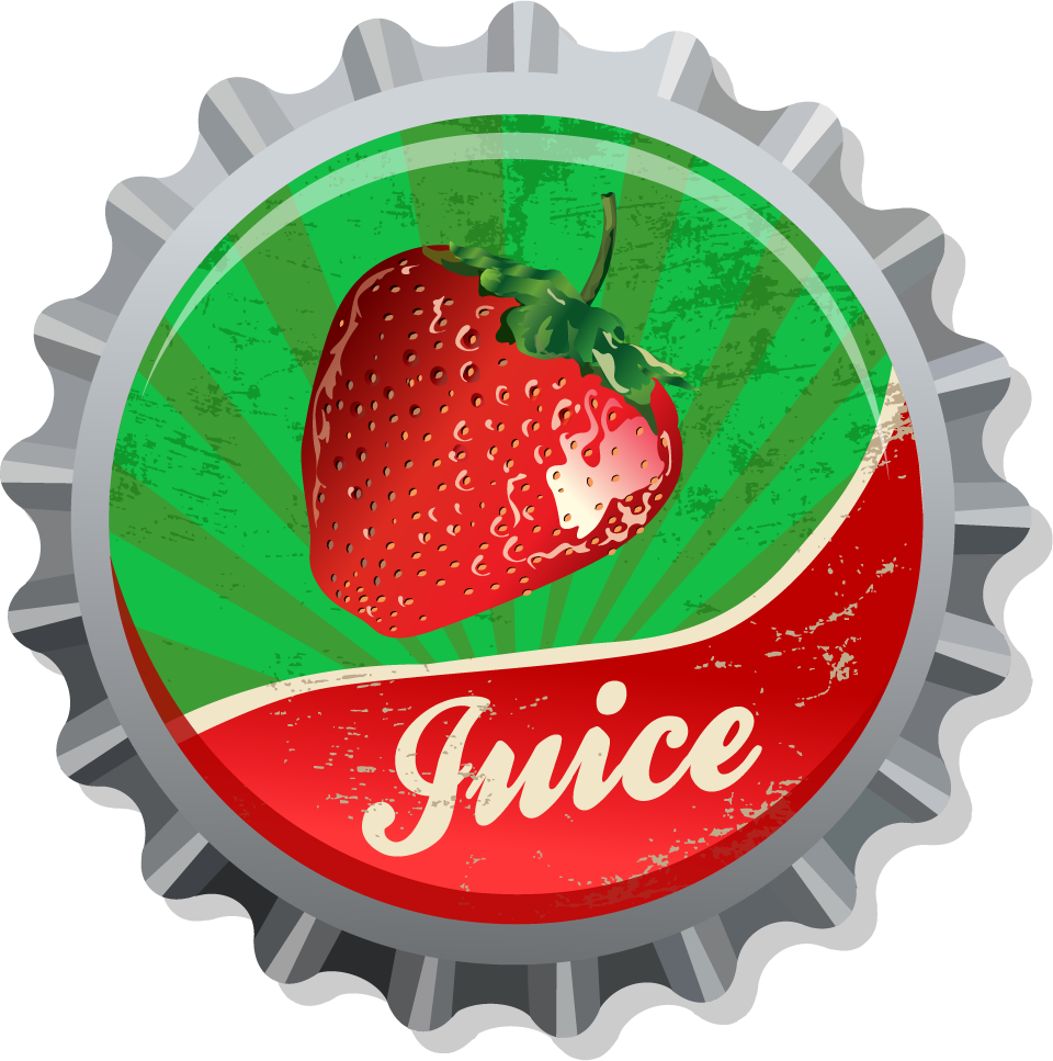 stylish food and drink label collection for juice products featuring fresh strawberries