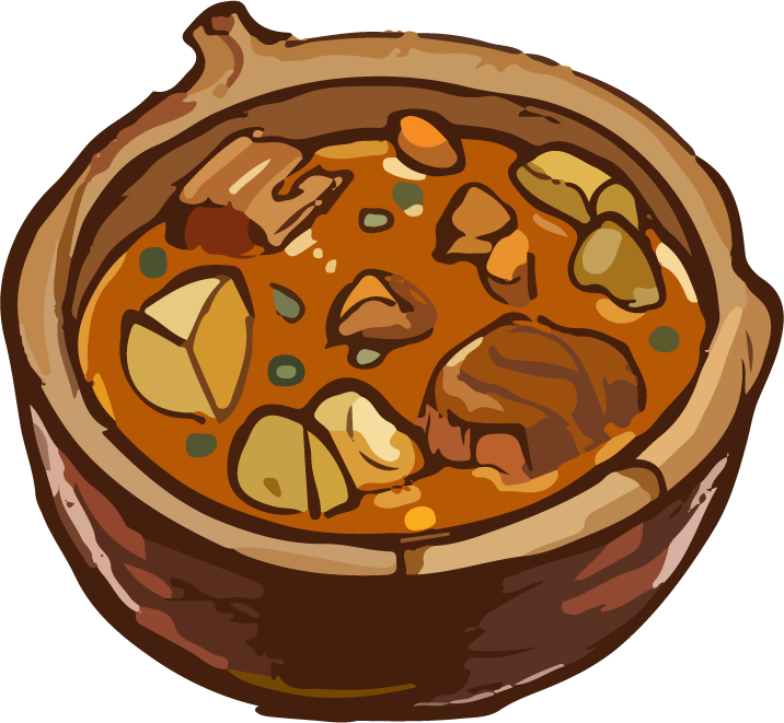 delicious food art drawing watercolor of a hearty stew in a rustic bowl