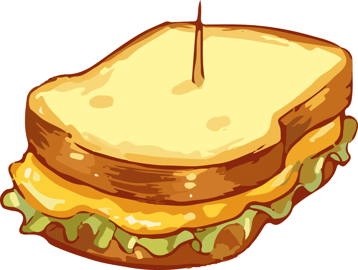 food art drawing watercolor of a delicious cheesy sandwich with lettuce and toppings