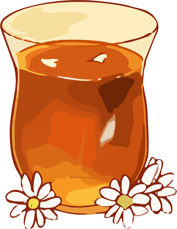 food art drawing watercolor of a refreshing iced tea with daisies