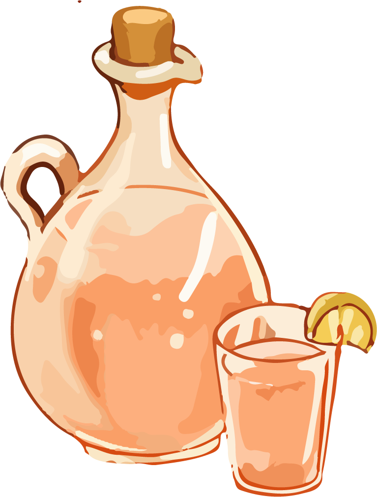 charming food art drawing watercolor of a pitcher and glass with refreshing beverage