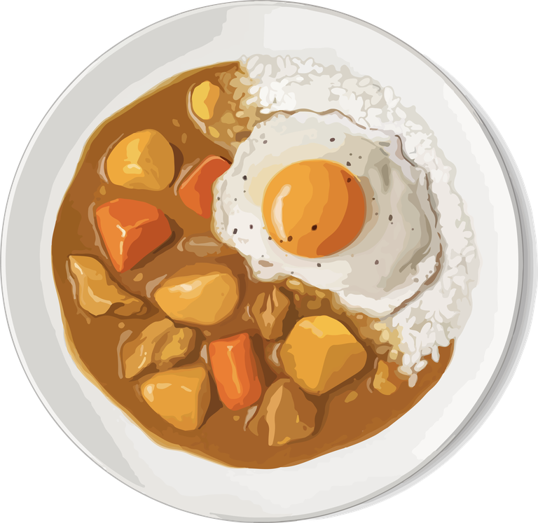 delicious food art watercolor depicting a hearty meal with rice and fried egg