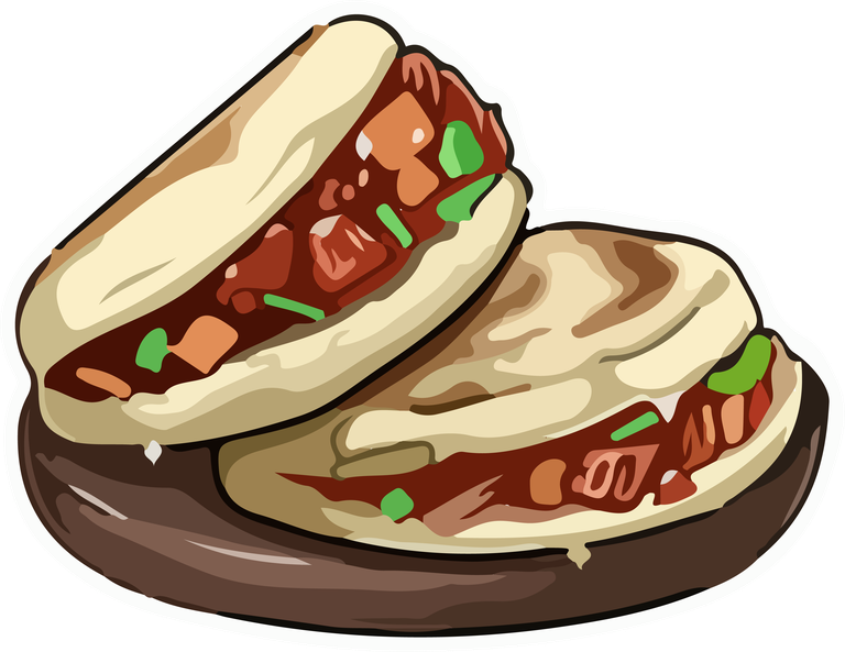 food art watercolor depicting delicious bao buns with savory fillings and vibrant colors