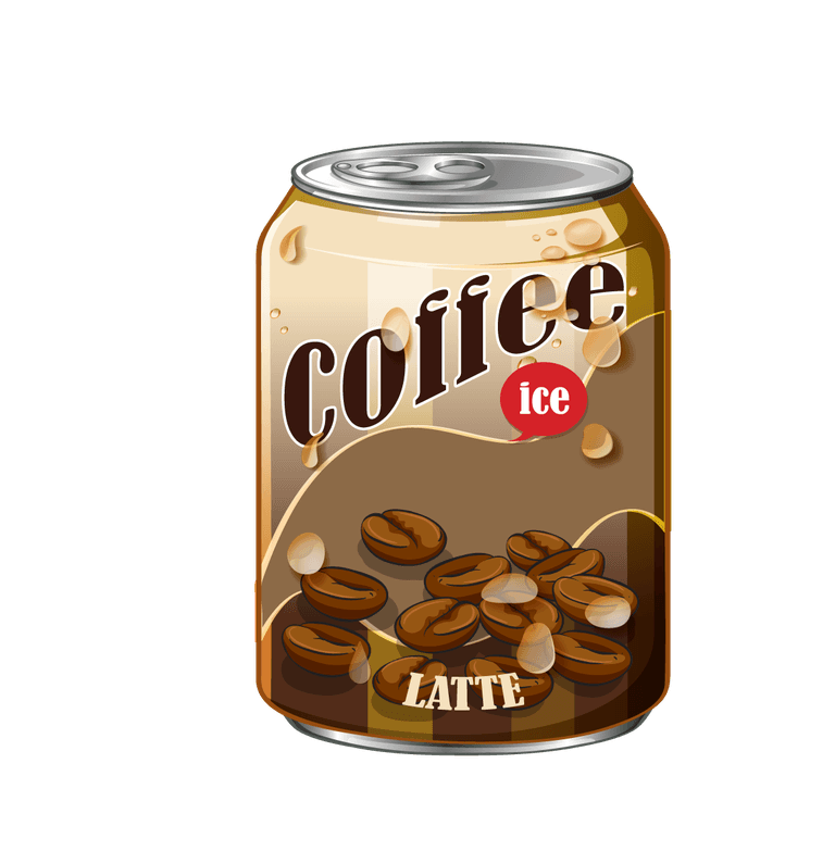 refreshing iced coffee on white background illustration with latte beans and vibrant colors