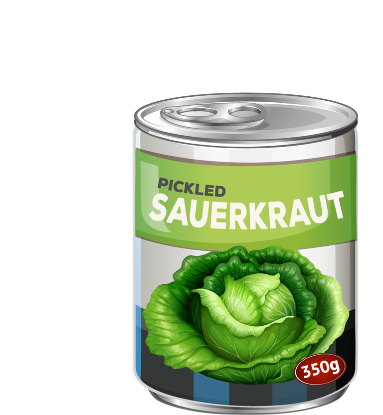 food on white background illustration of canned pickled sauerkraut with vibrant labeling