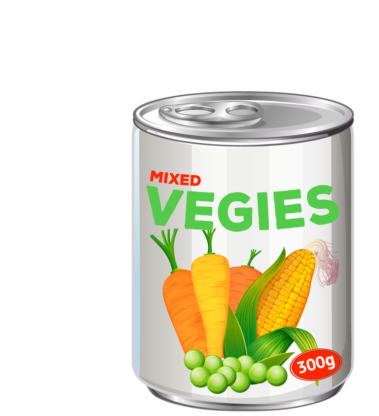healthy canned mixed vegies illustration on white background for food packaging