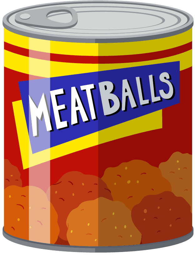 food on white background illustration of a can of meatballs with vibrant colors