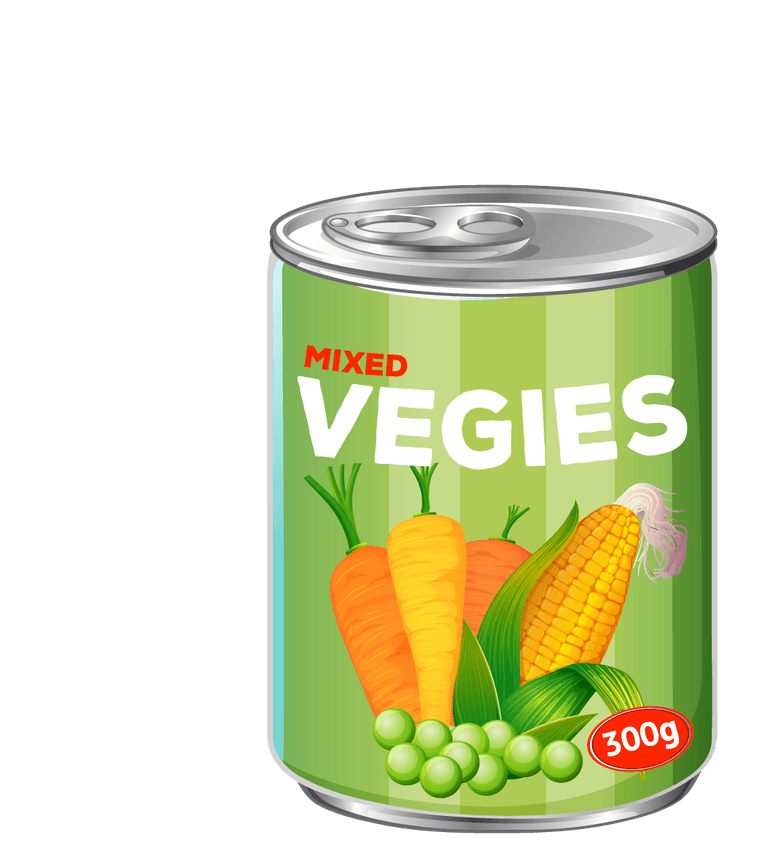 food on white background illustration of a canned mixed vegetables product with vibrant colors