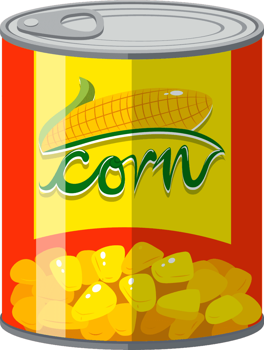 canned corn on white background illustration with vibrant colors and clear labeling