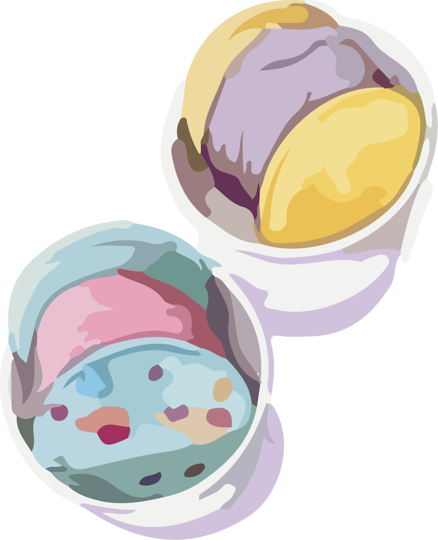 delightful food sweets watercolor drawing featuring colorful creamy ice cream scoops