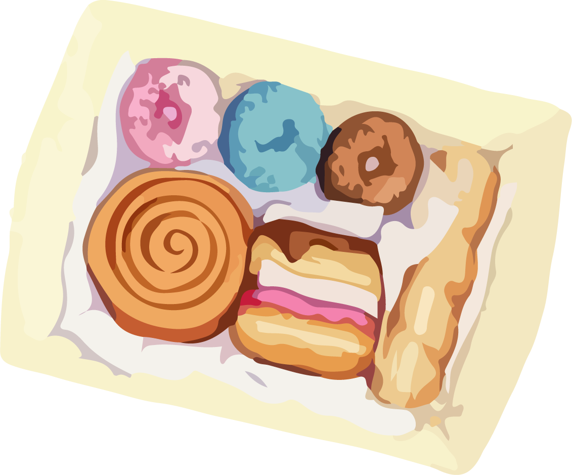 delicious food sweets watercolor drawing showcasing a variety of colorful pastries and desserts