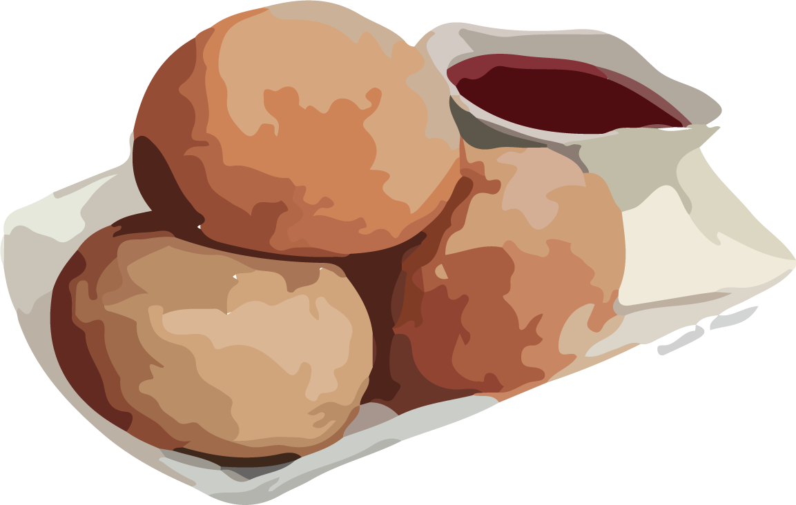 food sweets watercolor drawing of delicious round pastries with dipping sauce
