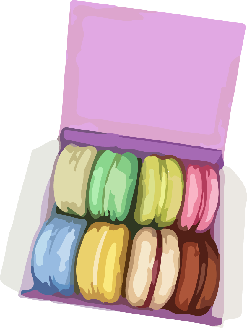 delicious food sweets watercolor drawing of colorful macarons in a box