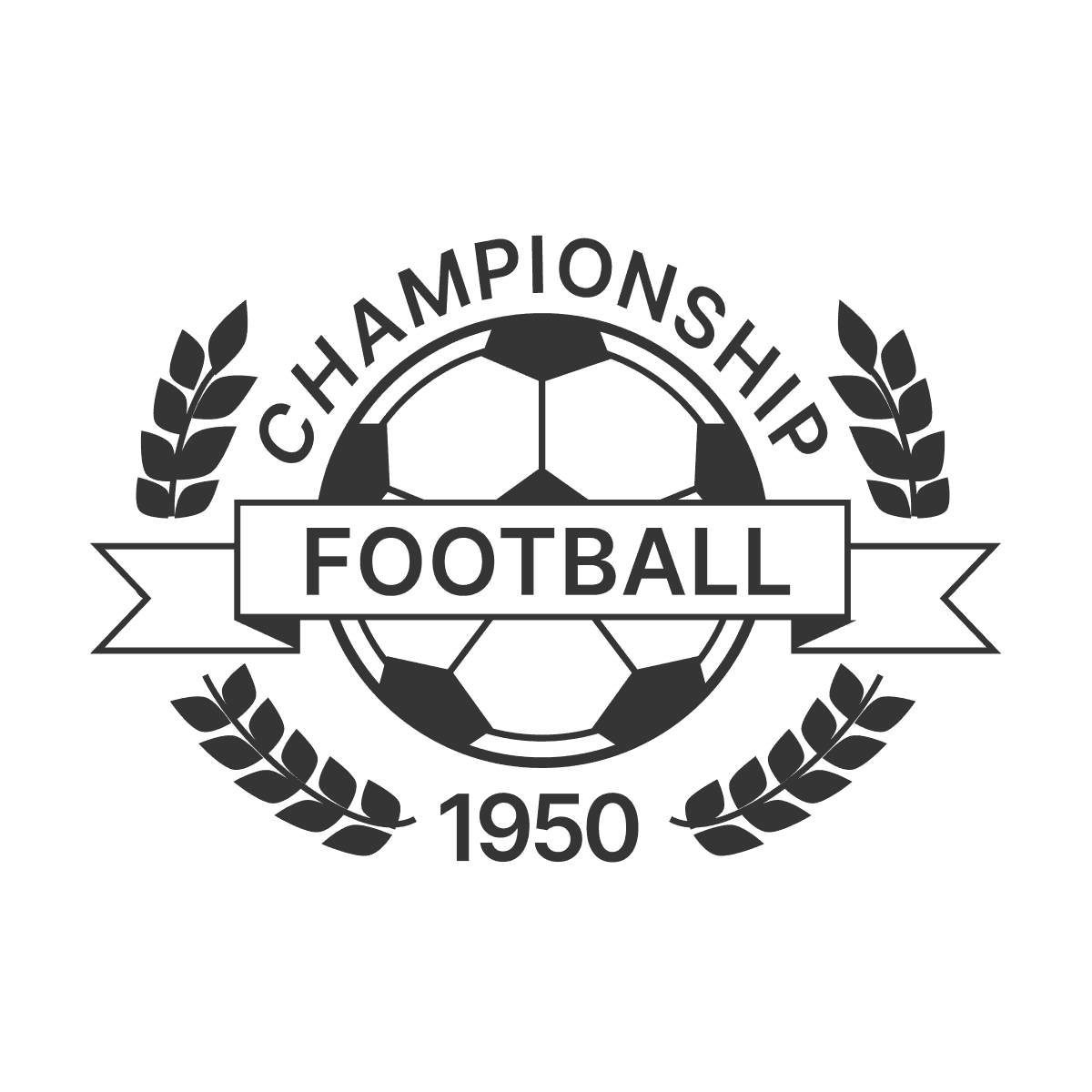vintage championship football logo with a banner, soccer ball, and laurel wreaths