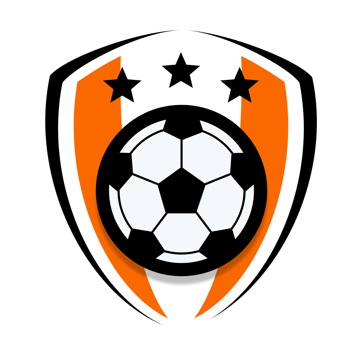 modern flat logo for a football team featuring a shield and three stars