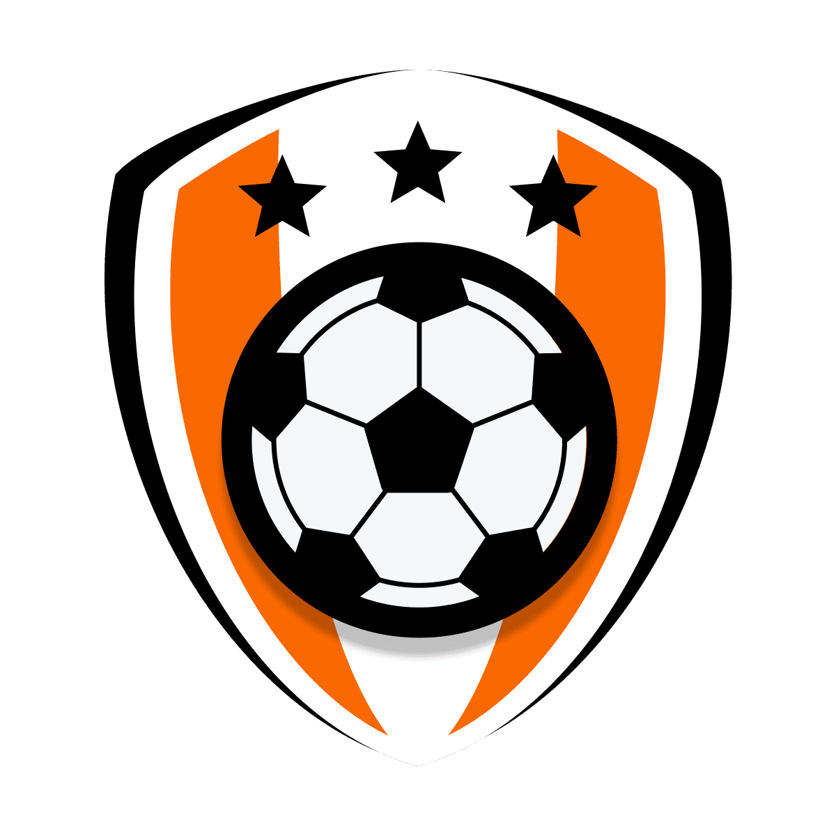 modern flat logo for a football team featuring a shield and three stars