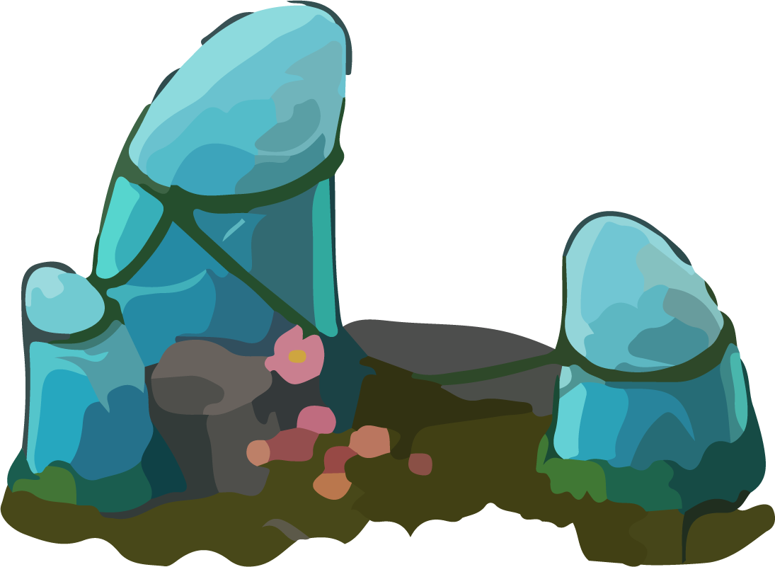 fossil gems game layout with colorful stones and floral elements for creative gameplay