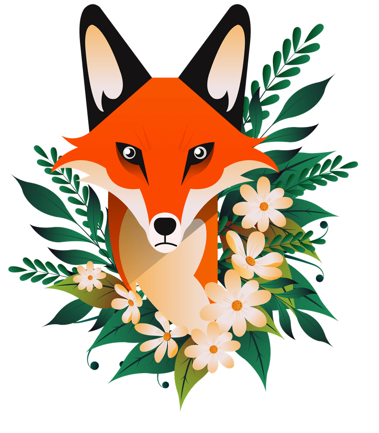 fox animals icons head sketch flowers decor