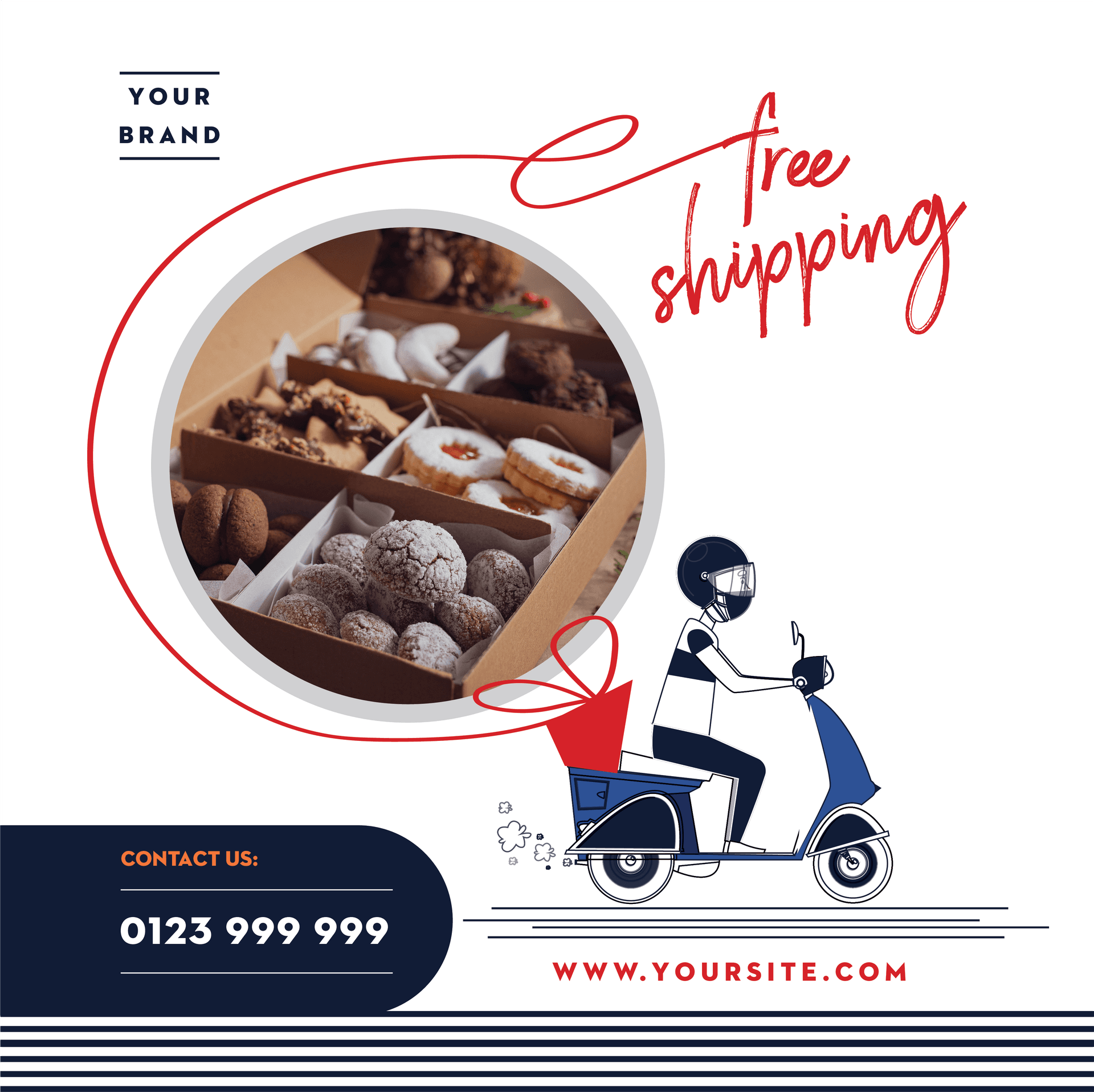 playful food delivery social post with vibrant free shipping offer