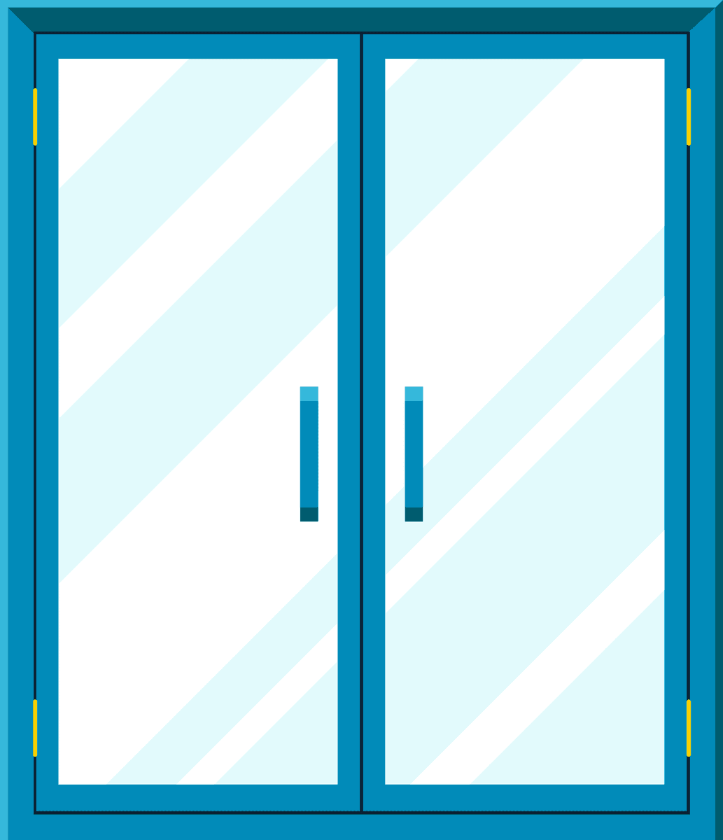 front buildings doors flat style with large glass panels and modern blue frames