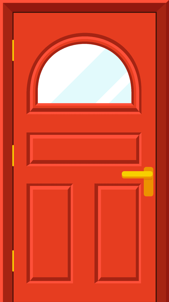 front buildings doors flat style featuring a vibrant red color with a classic round window