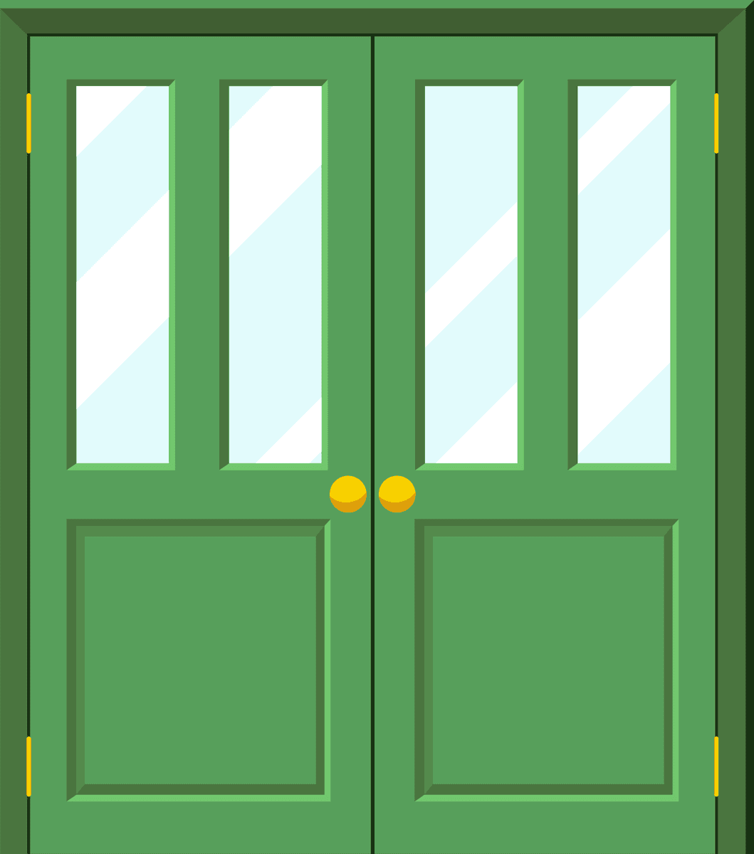 front buildings doors flat style with glass windows and vibrant green color