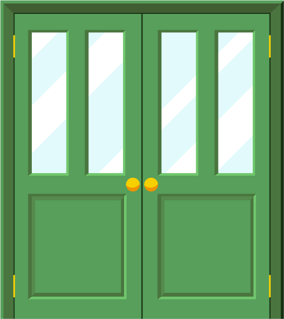 front buildings doors flat style with elegant green finish and glass panels